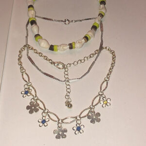 Lot of 3 Ankle Bracelets Shell Silver Tone Boho Floral Anklets